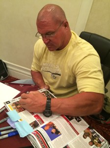 Bart Gunn signing the Encyclopedia 